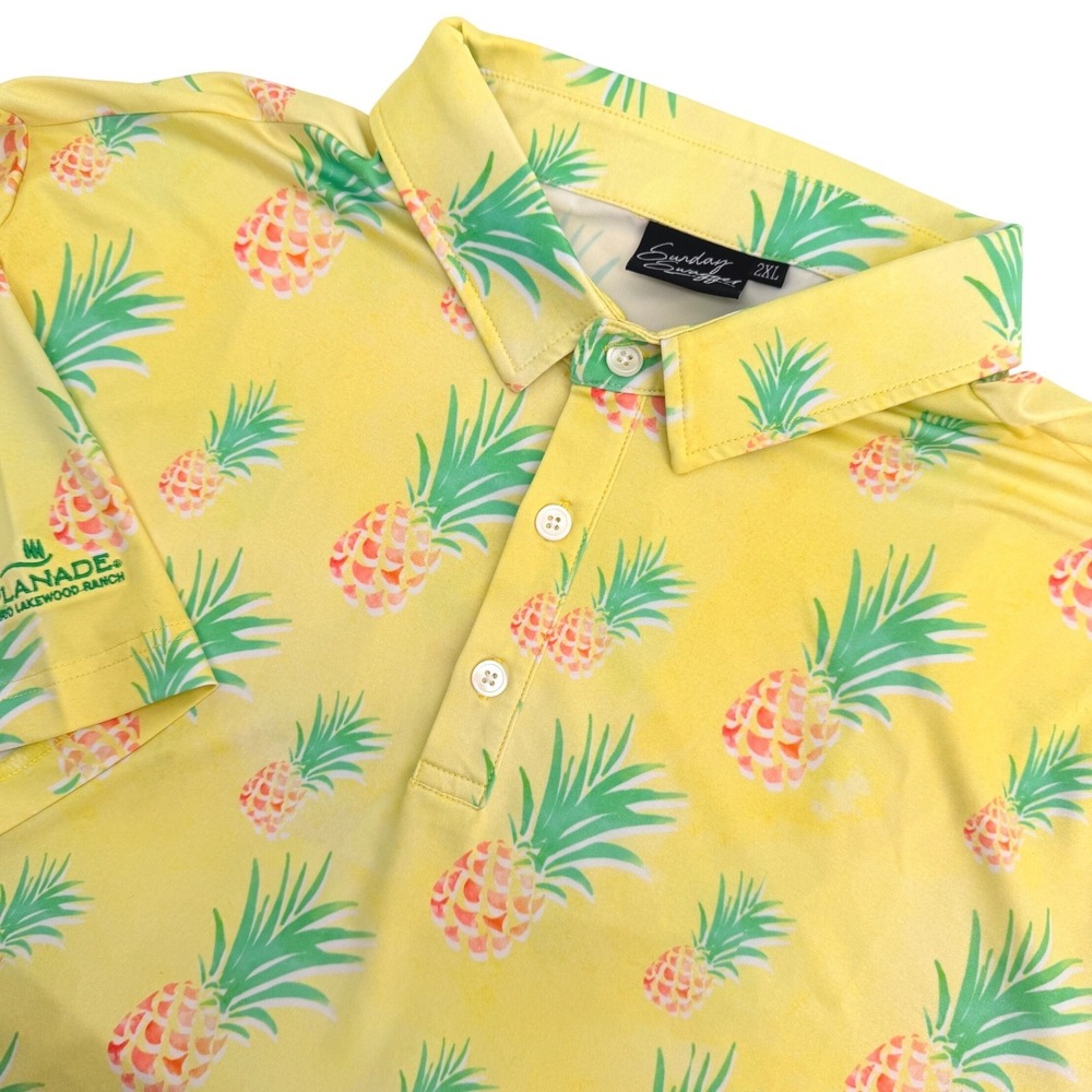 Sunday Swagger Polo Shirt Mens 2XL Yellow Stretch Esplanade Golf Logo Flaws